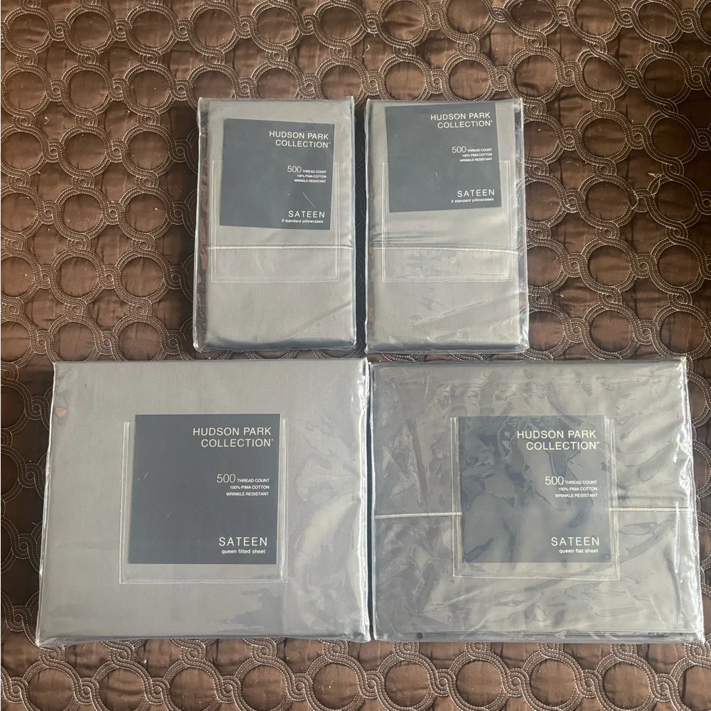 NWT Hudson Park Collection 500 TC Pima Sateen Queen Bedding charcoal